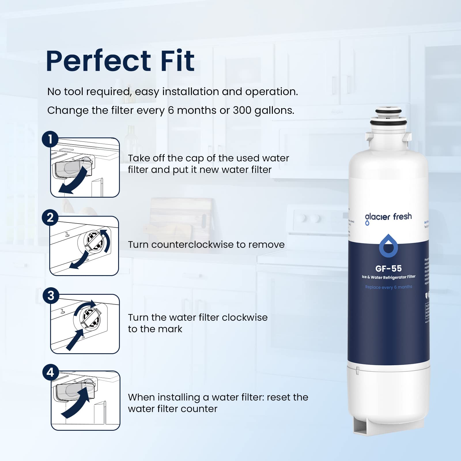 GLACIER FRESH Replacement for Bosch 11025825 Ultra Clarity Pro Refrigerator Water Filter BORPLFTR50, Compatible with KWF 2000, 12028325, 11032531, BORPLFTR50, WFC100MF, B36CT80SNS, B36CL80ENS (1 Pack)
