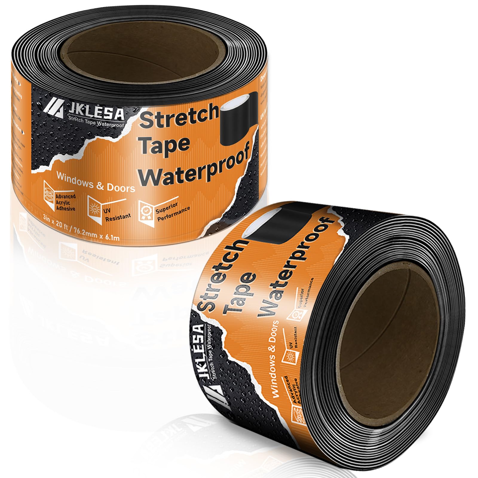 Photo 1 of Stretch Tape for Windows & Doors, 3" x 20' Roll UV Resistant Flashing Tape Waterproof, Self-Adhesive Flashing Tape for Windows, Weather Window Tape with Advanced Acrylic Adhesive, Black (2, 3" x 20')