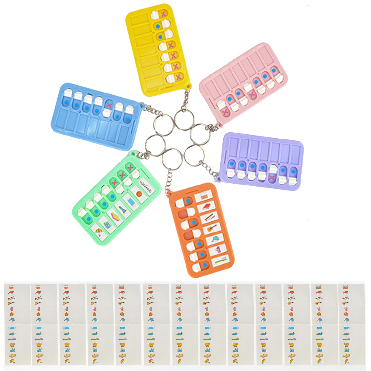 Chore Planning Chart Key Chains 6Pcs Schedule Key Rings Daily Weekly Memo Checklist Boards with 18pcs List Cards Stickers for Kids Adults Habit and Behavior Planner Tracker