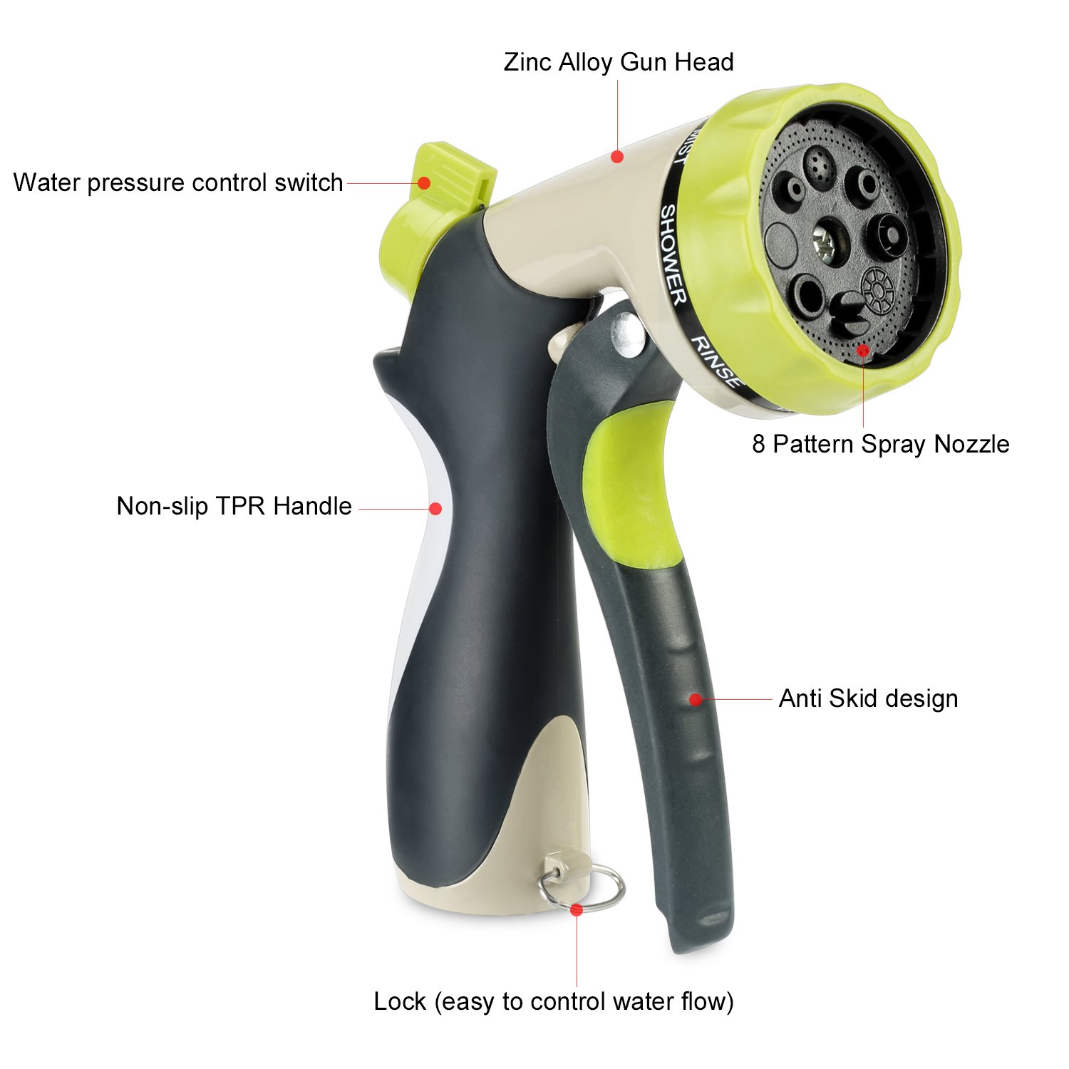 Garden Hose, Fivanus 50ft Portable Flexible Expandable Water Hose with 8 Pattern Spray Nozzle with Double Latex Core, Solid Brass Connector and Extra Strength Fabric for Car Garden Hose Nozzle, Free Storage Bag