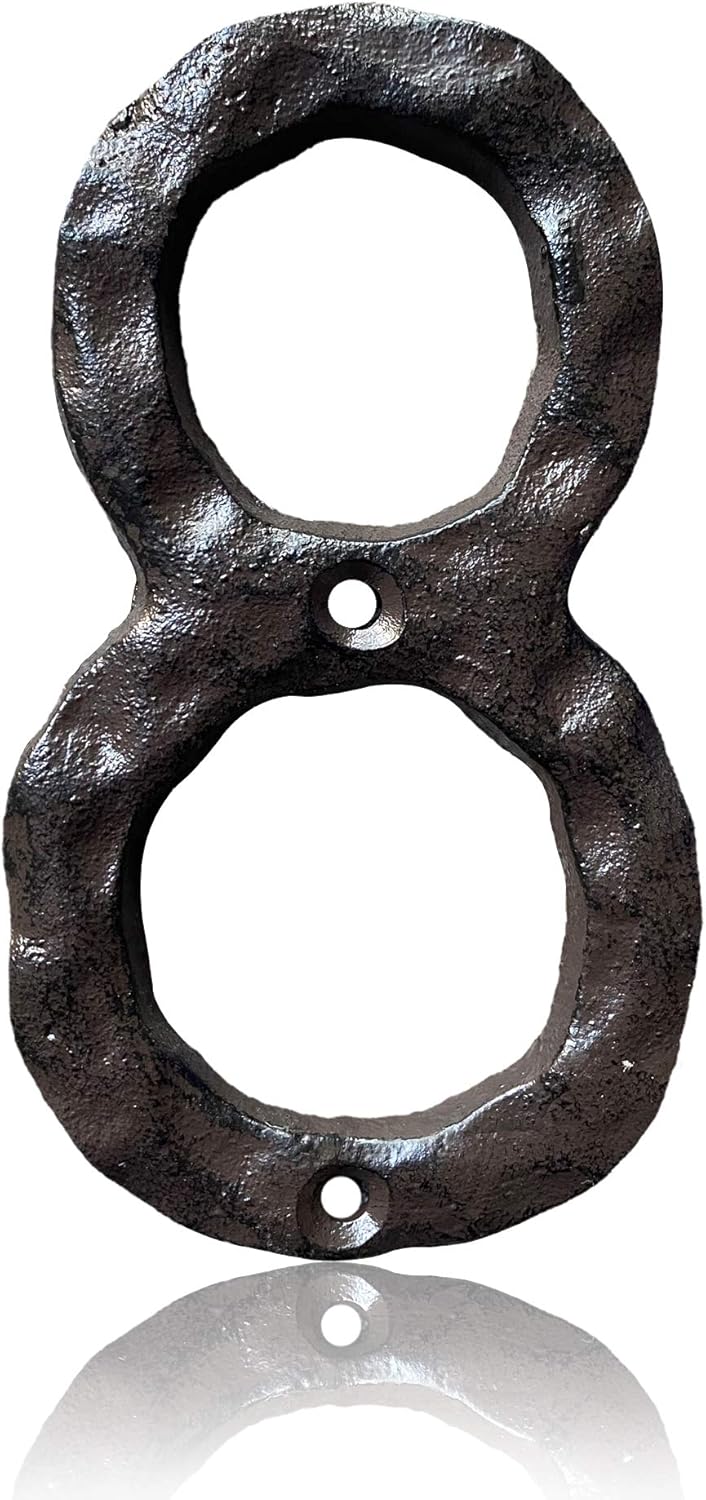 Address Signs - 5.5 Inch House Numbers, Cast Iron Metal Home Address Number, Heavy Duty & Sturdy, Unique Hammered Look, Number 8