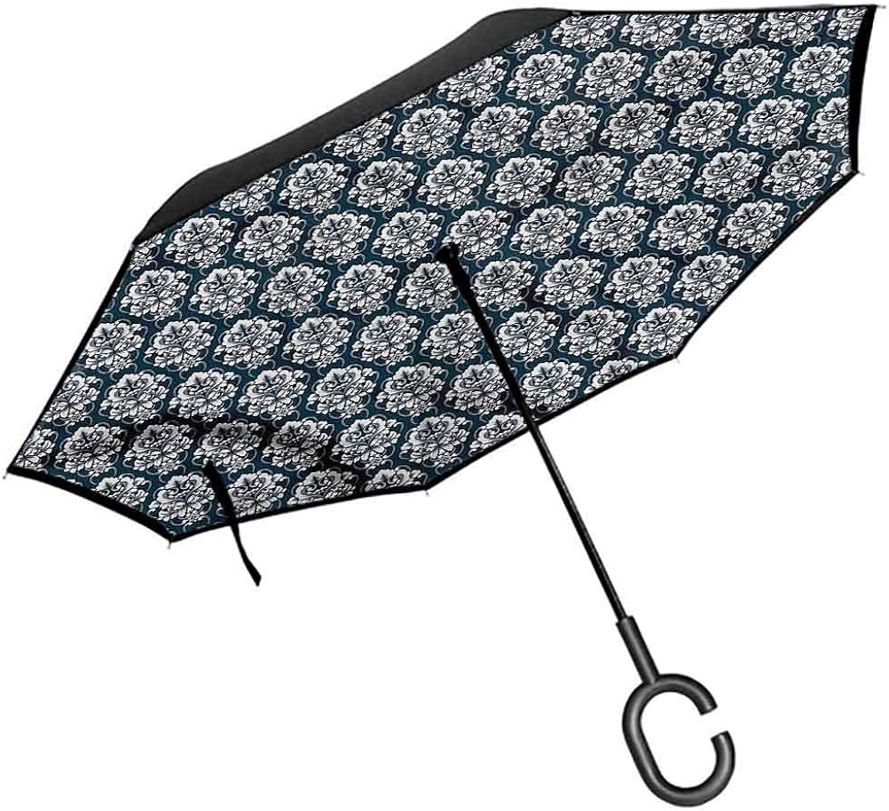Damask Compact Umbrella Victorian Floral Composition Anti