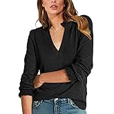 Dailiup Women's Long Sleeve Shirts Fall Casual Lace V Neck Tops Bussiness Dressy Tops Blouses Outfit Clothes