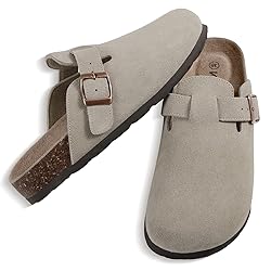 KIDMI Women's Genuine Suede Clogs Cork Footbed