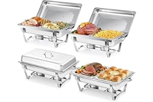 WILPREP Chafing Dish Buffet Set, 4 Pack 8 qt Chafers for Catering with 8 Half Size Food Pans Fuel Holders 4 Lids Foldable Fra