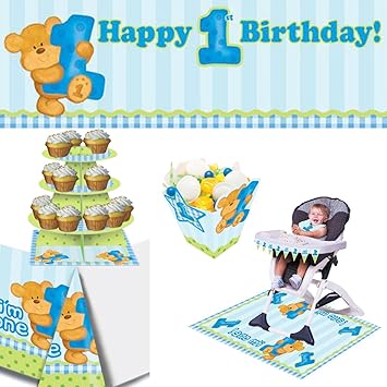 Amazon Com First Birthday Party Decorating Kit Bear Blue Giant