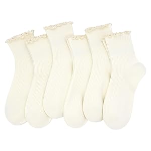 SERISIMPLE Girls Ruffles Crew Socks Thin Cute Cotton Ankle Frilly Socks Soft Casual Kids Uniform School Socks 6 Pairs