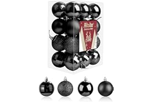 Aitsite 24ct Christmas Tree Ornaments Set 1.57 inches Mini Shatterproof Holiday Ornaments Balls for Christmas Decorations (Black)