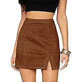 Skrtimory Women's Faux Suede Side Split Bodycon Fall Mini Skirt