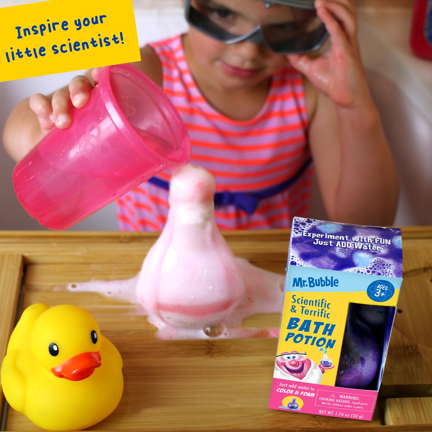 Mr. Bubble Kids Original Bath Bomb Potions - Colorful Fizzy Fun - Cool Foam and Bubble Science Beaker Bath Toys (Pack of 4)