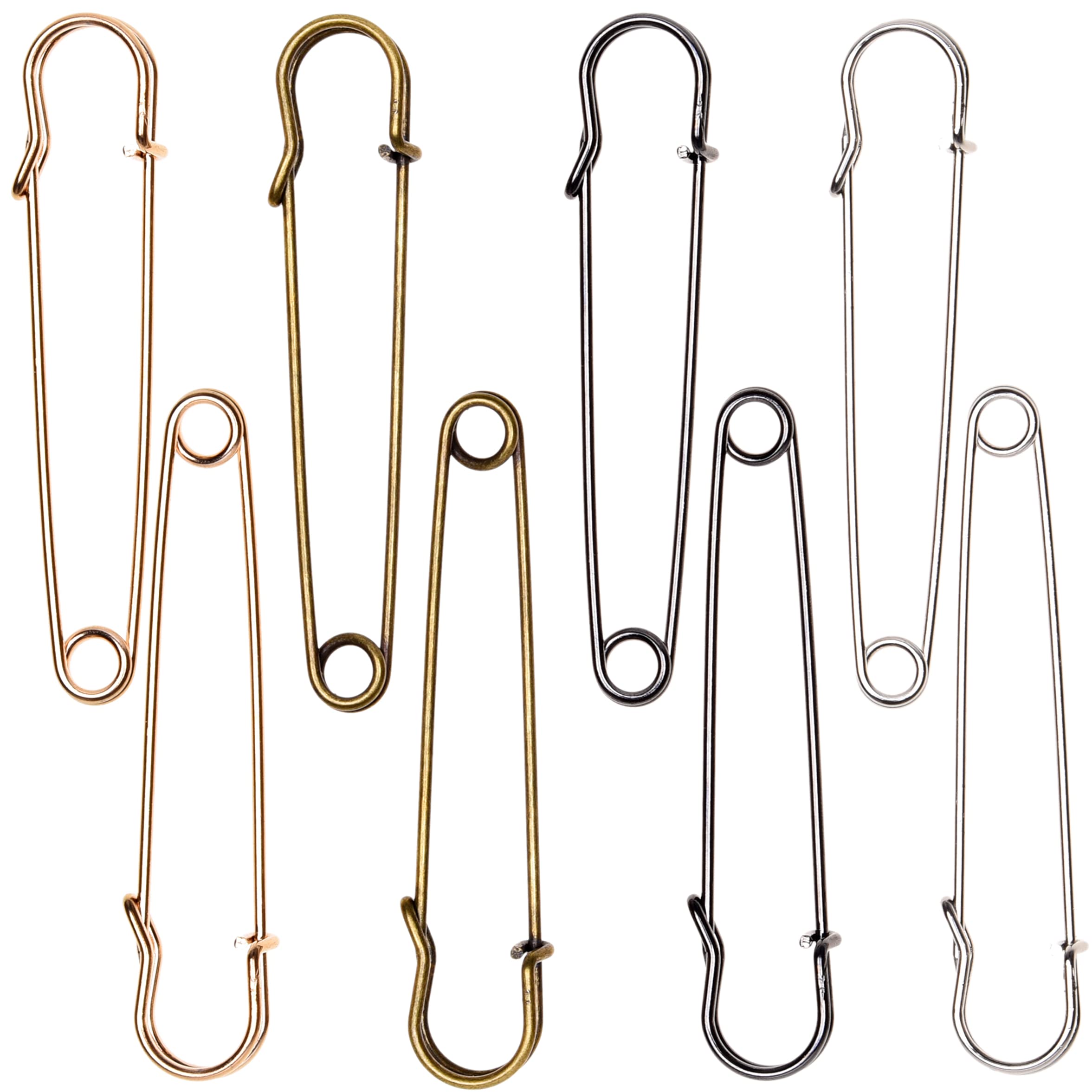 8X Extra Large Metallic Safety Pins - 4" Big Pins Accessory - Fashion, Clothing, Sewing, Crafting, Quilting - Holds Fabrics, Blankets, Laundry, Upholstery