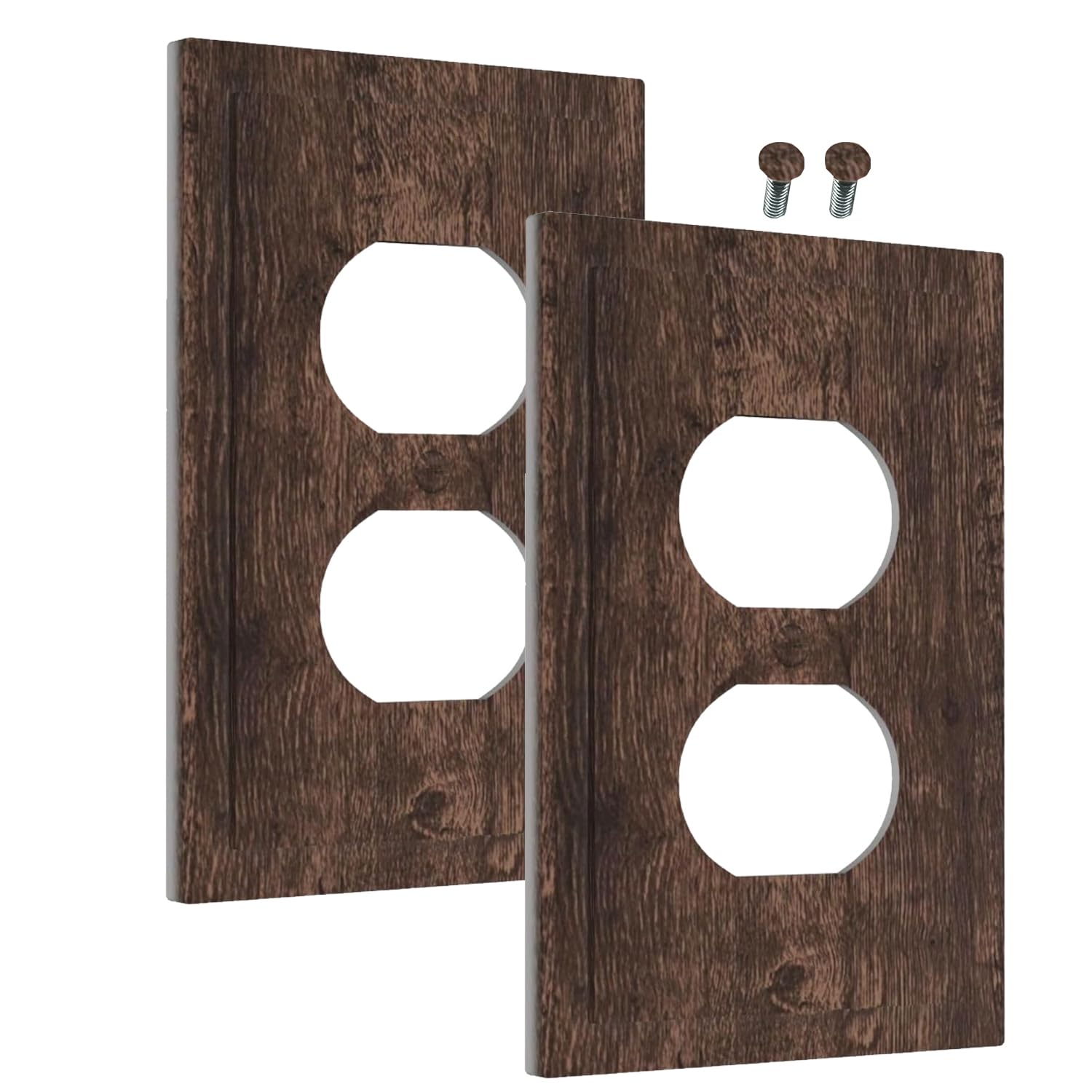 Photo 1 of WMHUSU Decorative Outlet Covers Rustic Dark Brown Wood Grain Farmhouse Cabin 1 Gang Wall Plate Receptacle Duplex Light Switch Cover Plate Single Dual Plug Covers Electrical Switchplate (2 Pack)