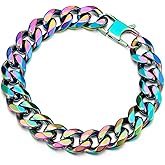 COOLSTEELANDBEYOND Curb Chain Bracelet, Oxidized Rainbow Color, Stainless Steel Link Chain Bracelet, Classic Mens