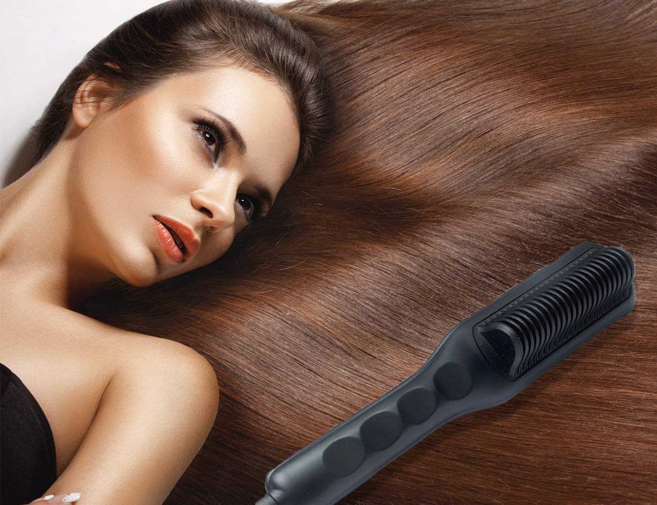 Megadream Hair Straightener Brush Straight Hair Comb and Curly Hair Comb, Portable Ceramic Heating Straightening Irons Brush, 2 in 1 Straight & Curly Hair Comb, Hot-Air Electric Hair Brush