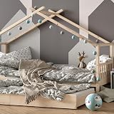 VitaliSpa House Bed 90x200 cm, Natural Wood, Guest Bed & Safety Rail view 8