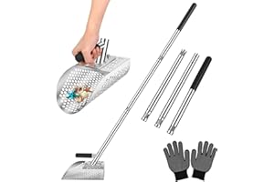 AVOFOREST Long Handle Sand Scoop, Heavy Duty Stainless Steel Metal Detecting Sand Scoop with Long Handle, Sand Scoop Handheld with Long Steel Handle Pole Design, Ideal for Underwater Treasure Hunting