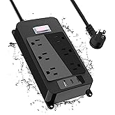 Outdoor Power Bar Waterproof with USB C, 4 Wide AC Outlets Heavy Duty Surge Protector with Flat Plug, Waterproof Shockproof E