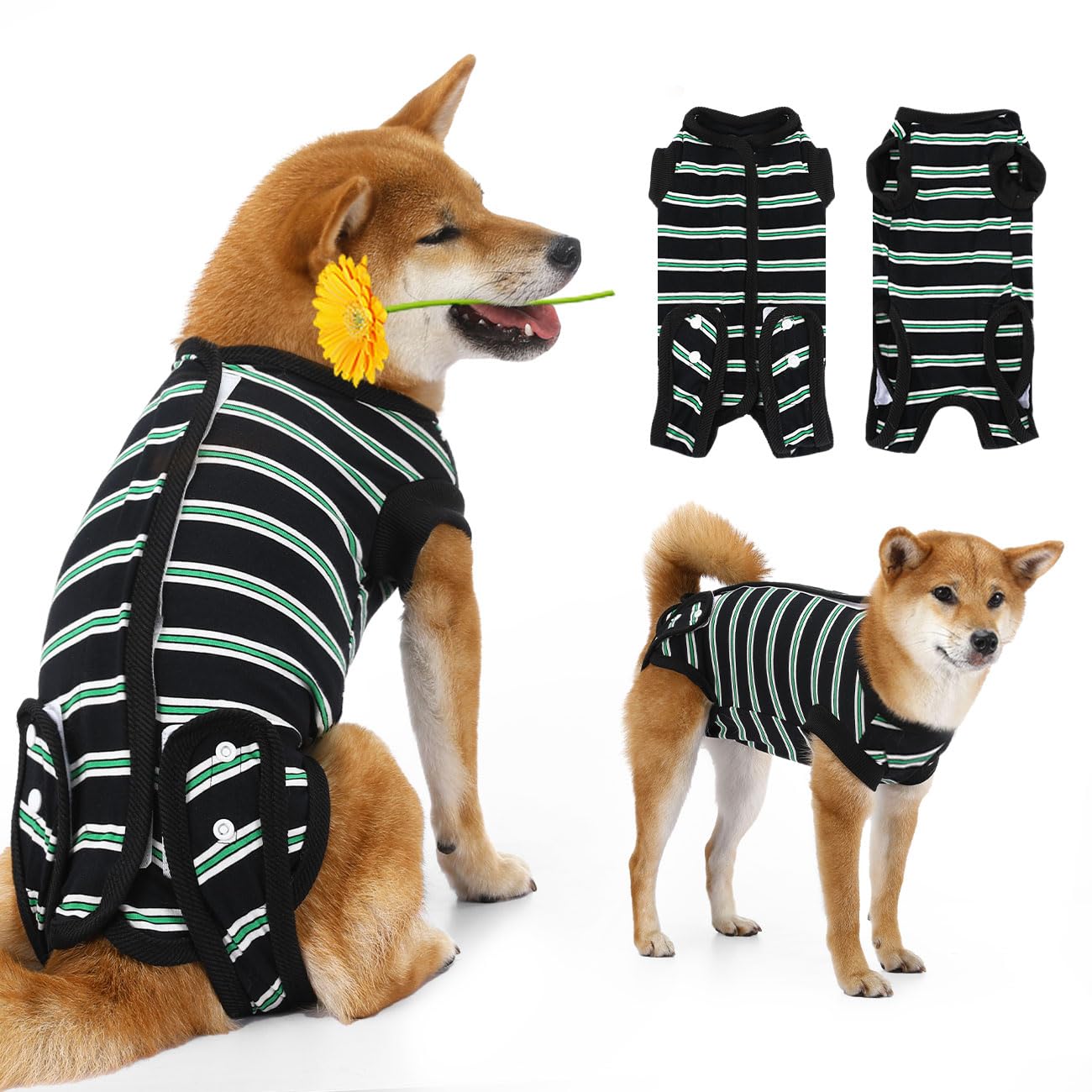 Pawaboo 術後服 ペット用 ペット用術後服 犬用 猫用 介護服 避妊 去勢手術 術後ウェア 傷口保護 舐めさせない マジックテープ 雄雌兼用 排泄に影響しない 離乳 皮膚保護 Mサイズ Black の商品画像