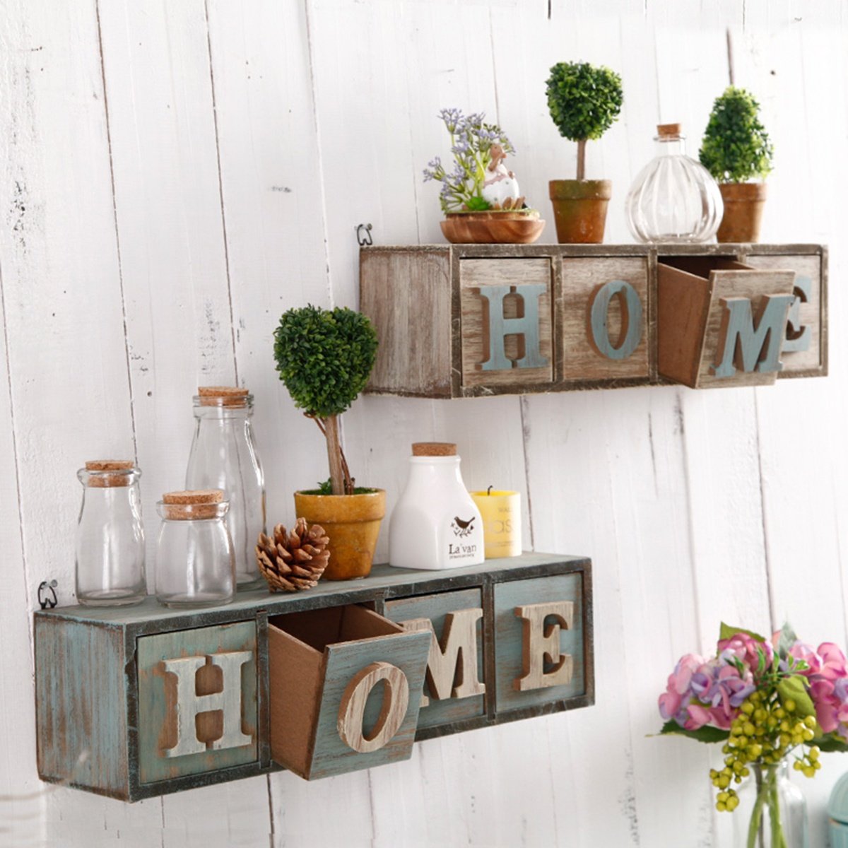 Retro Wall Storage Box Wall Decoration Shelf Wall Hanging Coffee