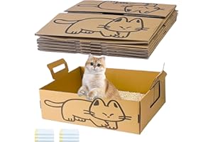 Gxsdj 6 Pack Disposable Litter Boxes for Cats,Extra Thick Portable Travel Litter Box with Waterproof and Leak Resistant Trash Bags,Large Cardboard Cat Litter Tray for Small Pets,16.5 x 13 x 5.9 Inch.