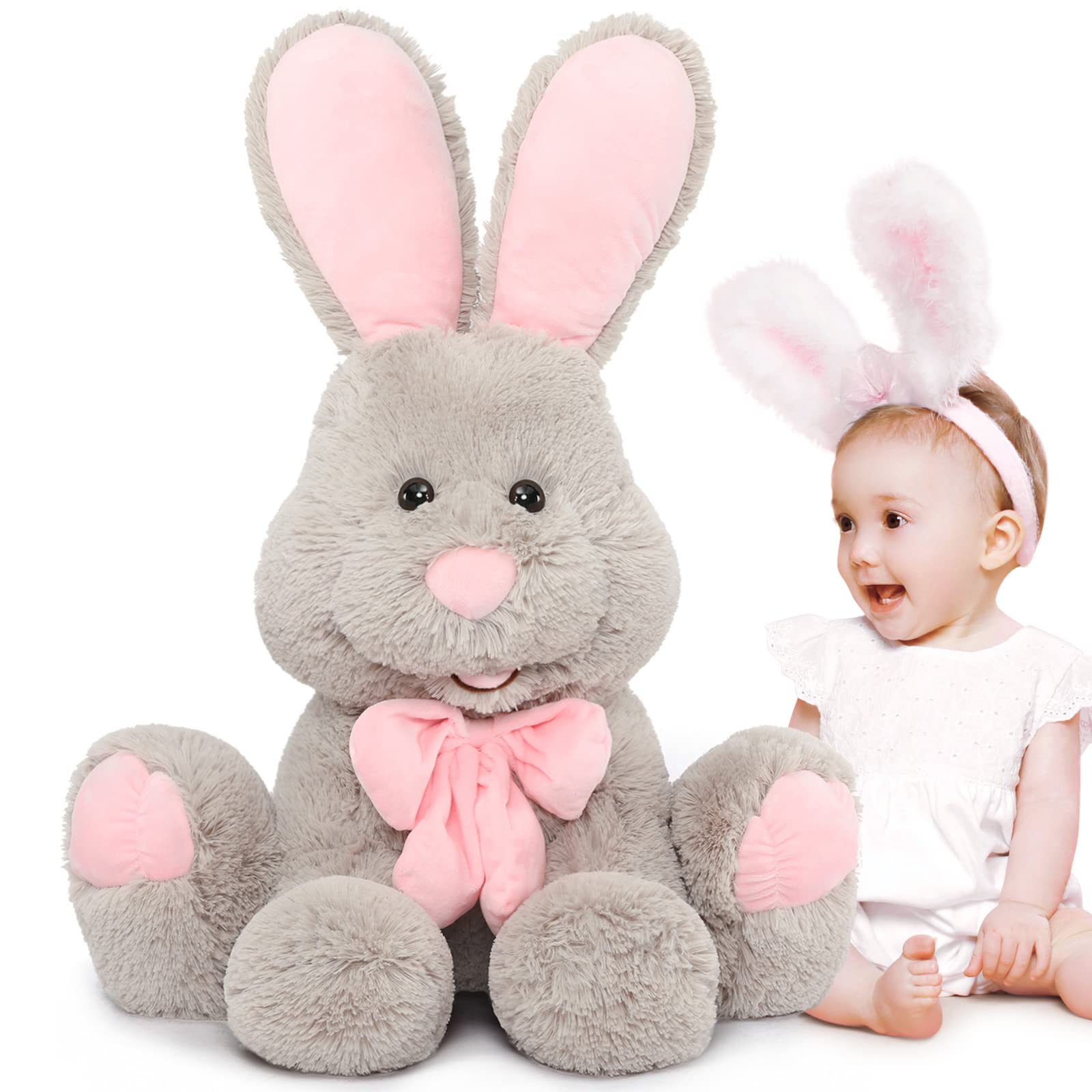 Photo 1 of MorisMos Giant Bunny Stuffed Animal, 31.5'' Large Grey Rabbit Plush Toy with Pink Ears, Soft Toy for Girls/Boys, Ideal Gift for Easter, Halloween, Christmas, Cuddling, Snuggling