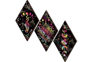 Ferraycle 3 Pcs Rustic Boho Wall Decor Moon Phases Butterfly Wall Art Stars Moon Decor Minimalist Room Decoration Wooden Gothic Witchy Pediments Hanging Sign for Home(6.7 x 11.8 Inch,Black, Vivid)