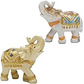 Wisifayardin Set of 2 Elephant Statues and Figurines - Lucky Wealth Elephant Gifts for Home Decor - Statue with Trunk Up - 3.9" L x 3.9" H