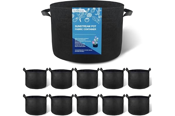 SunStream 10-Pack 5 Gallon Heavy Duty Thickened Nonwoven Fabric Pots Grow Bags with Handles