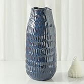 Blue Ceramic Vase for Home Decor, 12.6 Inch Tall Flower Vase with Modern Textured Finish,Decorative Floor Vase for Pampas Grass, Entryway, Living Room, Dining Table, Farmhouse or Office