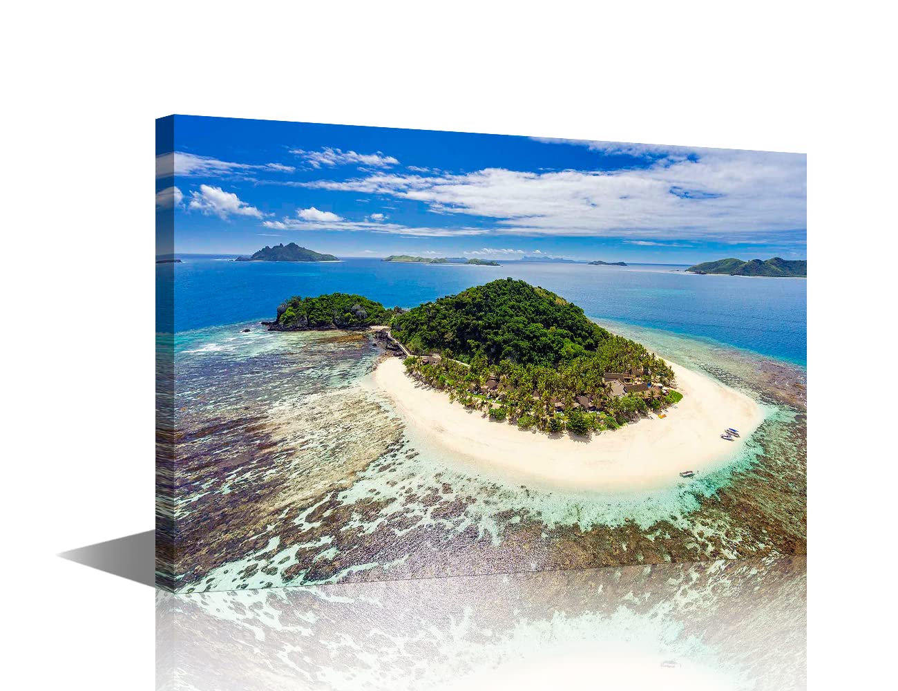 Wall Art Matamanoa Island Fiji Seascape Wall Paintings Ocean Artwork Printed on Canvas Gallery-Wrapped Modern Home Decor Bathroom Living Room Decor Framed Ready to Hang (12Wx18H in)