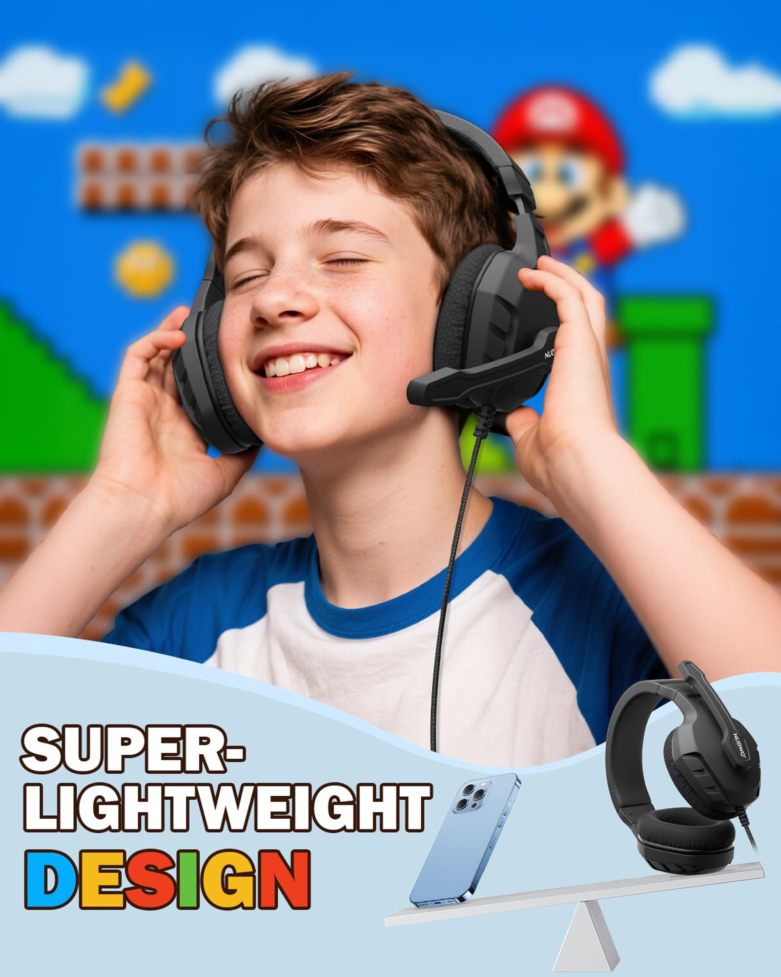 Nubwo U3 3.5Mm Gaming Headset For Pc, Ps4, Ps5, Laptop, Xbox One, Mac, Ipad, Ns Games, Computer Game Gamer Over Ear Flexible Microphone Volume Control With Mic - Black - View 7