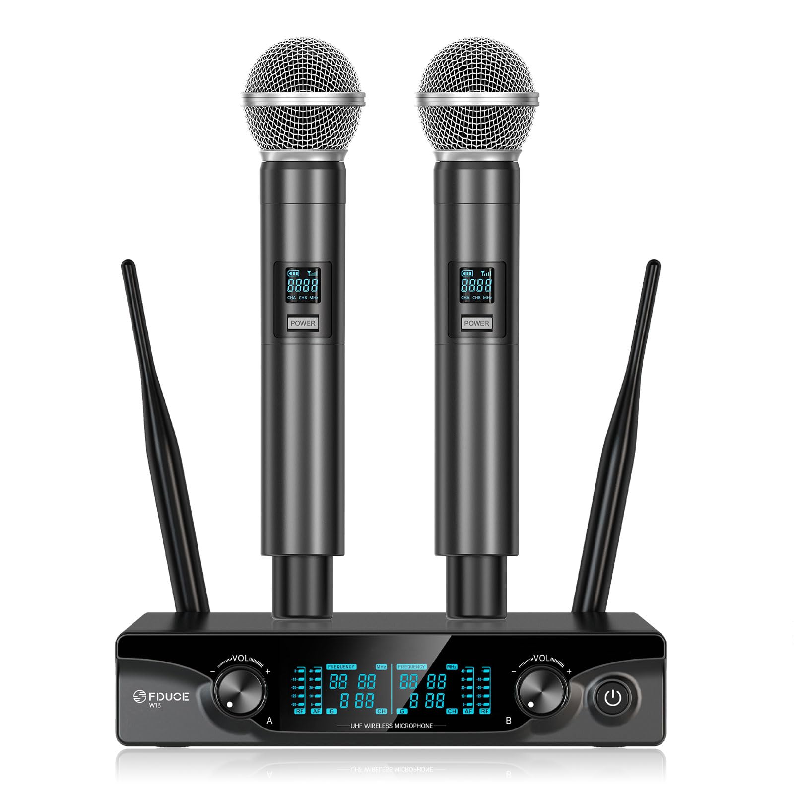 FDUCE Wireless Microphones,Cordless Dual Handheld Dynamic Karaoke Mic System,UHF Microphone Set with Receiver for Karaoke,Party,Wedding,Church,Outdoor Events,2x5 UHF Adjustable Channels,60m(W13)