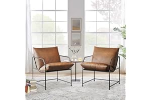 YEEFY Accent Chair Living Room Chairs Accent Chairs Set of 2 Comfy Reading Chair for Bedroom Upholstered Lounge Chair Mid Century Modern Arm Chair Side Sofa Cozy Chair Armchair Waiting Room Chairs(Brown, 2)