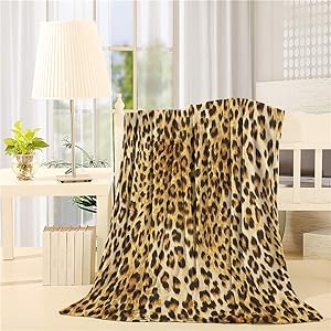 Plush Throw Blanket 40x50 inches Leopard Print Bed Blanket Soft Warm Blankets for All Seasons, Lightweight Travelling Camping Throw Size for Kids Adults, Natural Wildlife Safari Decorations Big Cat