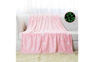 Glow in The Dark Star &Heart Blanket Gifts for Girls&Boys Kids Throw Pink Luminous Blanket Soft Flannel Blanket Toys for 1-10