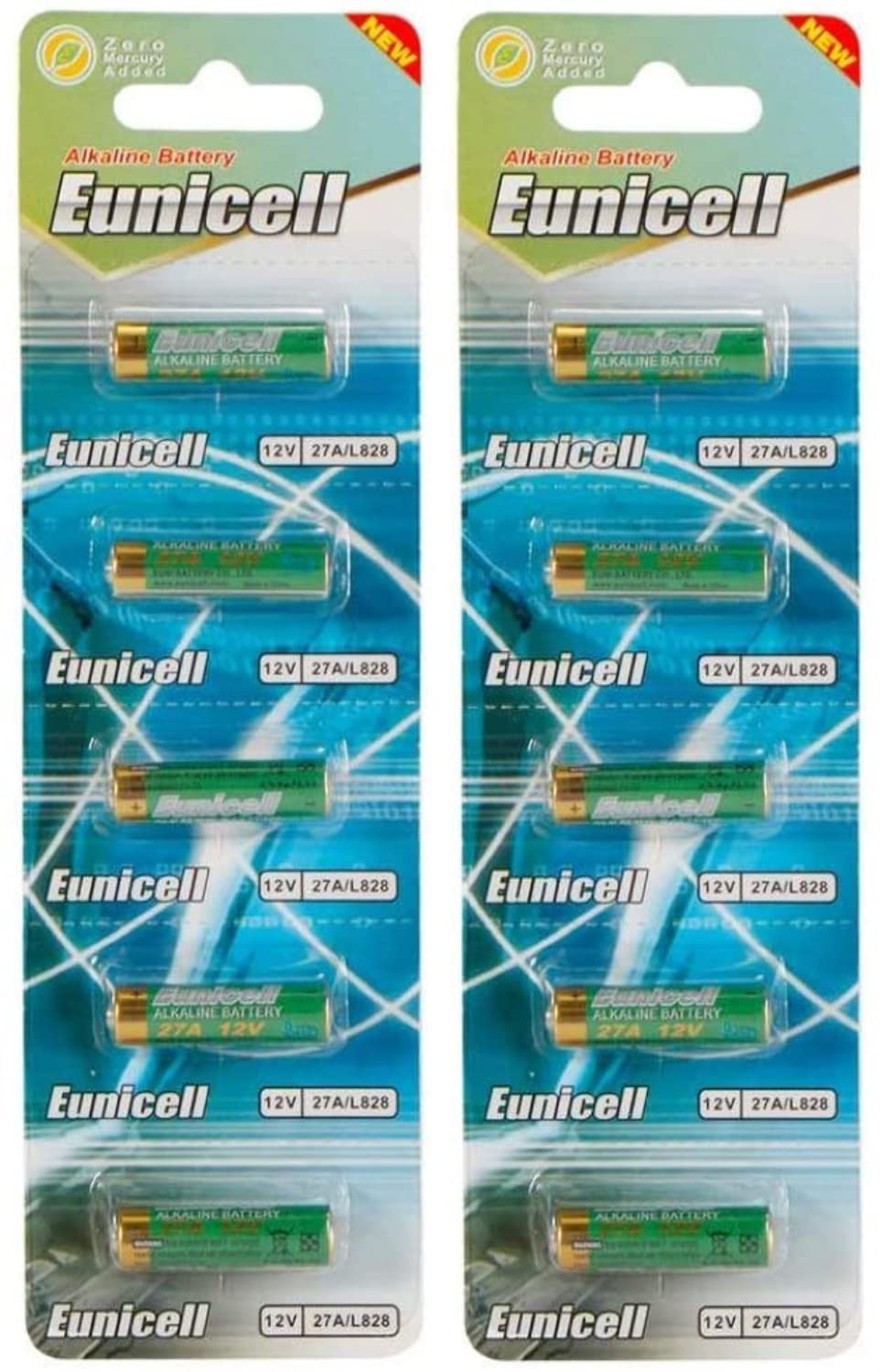 Pack of 10 Eunicell 27A 12 V Alkaline Batteries