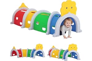 Qaba Tunnel for Kids to Crawl Through, Lion Design Toddler Play Tunnel Indoor & Outdoor Climbing Toys Play Structure for 3-6 