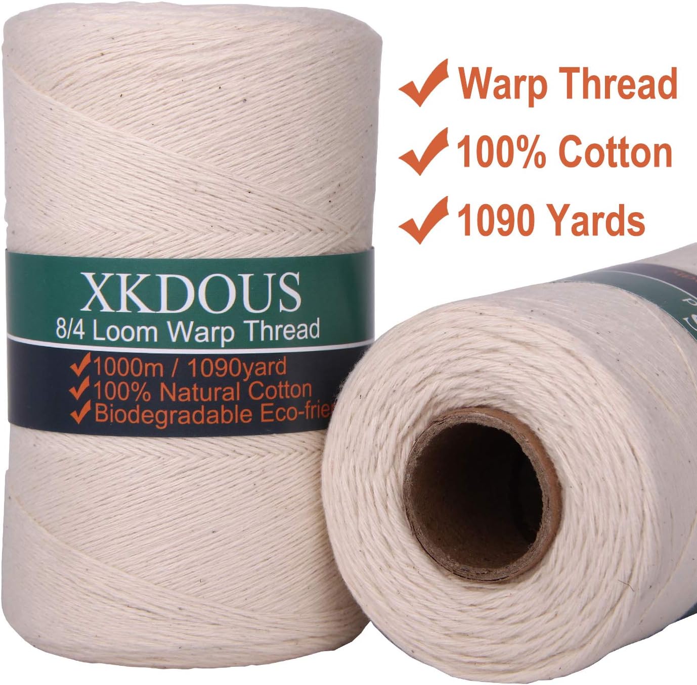 Warp Thread 100% Cotton Warp Yarn for Weaving Loom, 1090 Yards 8/4 Natural Cotton Weaving Thread, Perfect Durable Warping Thread for Weaving Carpet Tapestry Rug Blankets and Other Patterns