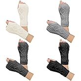 Justay Women Winter Warm Knit Fingerless Gloves Hand Crochet Thumbhole Arm Warmers Mittens