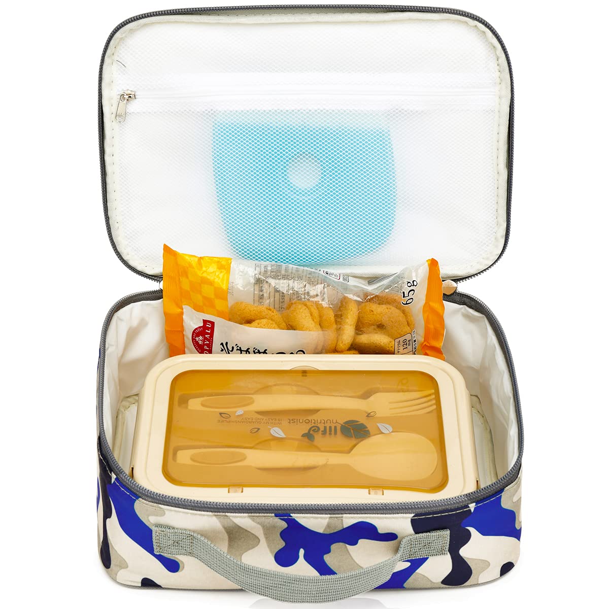 FlowFly FlowFly Kids Lunch box Insulated Soft Bag Mini Cooler Back to School Thermal Meal Tote Kit for Girls, Boys,Blue Camo