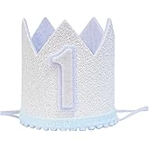 OUR FANDA Baby First Birthday Crown Hat, Glitter Crown with Number 1, Light Blue and White