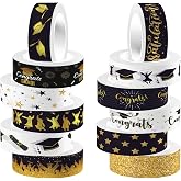 hhdatc Class of 2026 Black Gold Washi Tape Stickers,Scrapbooking Tape Wrapping DIY Art Crafts for Graduation Scrapbook Gift (12 Rolls)