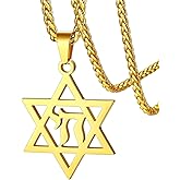 FaithHeart David of Star Necklace for Men Women, Jewish Star Pendant Necklace Stainless Steel Hebrew Amulet Jewelry, Gift Box