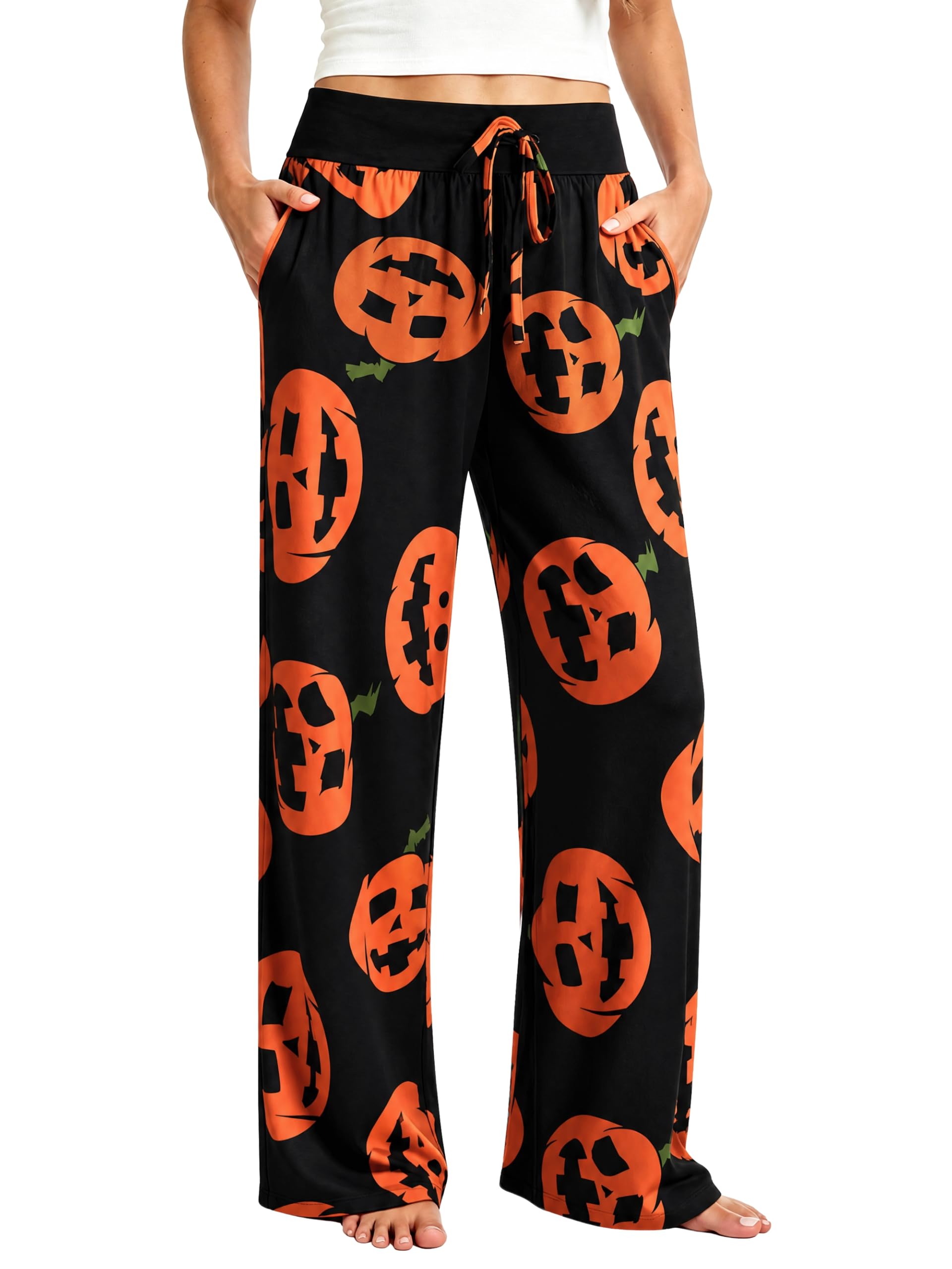 Wenouy Womens Halloween Pajama Pants Novelty Funny Pjs High Waist Sleepwear | Ultra Soft Loungewear, with Pockets & Drawstrin