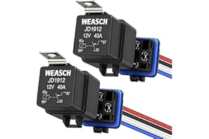 Weasch 2 Pack Waterproof Relay Kit, 12V 40A, 4 Pin SPST, Heavy Duty 14 AWG Tinned Copper Wires Automotive Relay and Harness Set for Automotive Car Marine Boat