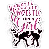 (3Pcs) Wrestle Like A Girl Sticker Wrestling Sports Stickers Wrestling Lover 2" Die-Cut Waterproof Vinyl Sticker for Laptop Water Bottle Phone Kindle Decal Gifts 2 Inches