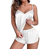 Ekouaer Silk Pajamas Set for Women Satin Camisole Sleepwear Lingerie V-Neck Cami Top and Shorts Pjs