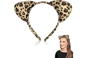 jayuwe Leopard Ear Headband, Fuzzy Animal Headband for Women Adults, Cute Leopard Halloween Ears Costume Accessories for Halloween Christmas Cosplay Costume Party Favors Supplies
