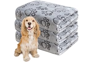 GORGELLY 1 Pack 3 Dog Blankets for Medium Dogs, Soft Fleece Dog Blanket Fluffy Pet Blanket Warm Sleep Mat Grey Cute Paw Print Puppy Cat Blanket, Flannel Throw for Washable Dog Bed, Blanket for Dogs, 41"X31"