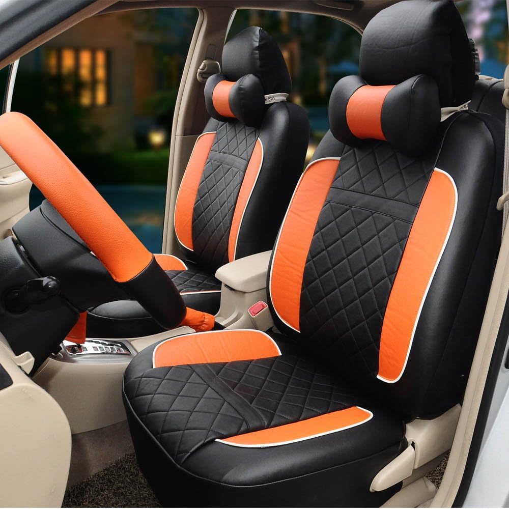 1 Set Import Pu Leather Black+orange Fashion Car Seat Covers Universal